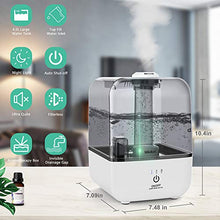 Load image into Gallery viewer, Mikikin Cool Mist Humidifier, Ultrasonic Air Humidifiers for Large Bedroom Babies Home, 4.5L Top Fill Personal Humidifiers with Adjustable Mist Mode, Lasts Up to 30 Hours, Ultra Quiet, Auto Shut-Off