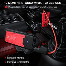 Load image into Gallery viewer, SUHU Car Battery Jump Starter, 1500A Peak Car Booster for Up to 7.0L Gas or 5.5L Diesel Engine, Long Standby 3.0 Quick Charge 12V Auto Battery Booster, Portable Power Pack for Cars, Trucks, SUV