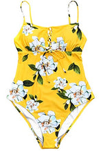 Load image into Gallery viewer, CUPSHE Women's One Piece Swimsuit Yellow Floral Print Lace Up Bathing Suit, XS