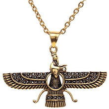 Load image into Gallery viewer, Asoodehdelan Large Double Sided Gold Pt Iranian Persian Farvahar Faravahar Necklace (18" Chain)