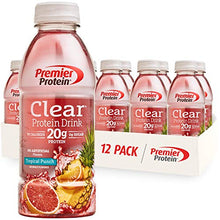 Load image into Gallery viewer, Premier Protein Clear Drink, Tropical Punch, 20g Protein, 0g Sugar, 1g Carb, 90 calories, Keto Friendly, Gluten Free, No Soy Ingredients 16.9 fl oz, 12 Pack