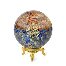 Load image into Gallery viewer, Orgonite Crystal Lapis Lazuli Ball with Holder – Third Eye Chakra Crystal with Flower of Life Enhances Decision Making and Promotes Friendship, Honesty, Compassion and Integrity