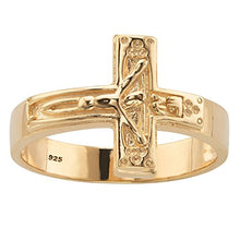 Load image into Gallery viewer, Men's 14K Yellow Gold over Sterling Silver Horizontal Crucifix Cross Ring Size 8