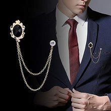 Load image into Gallery viewer, Huture 2 Packs Men's Gem Brooch Lapel Pin Badge Hanging Chains Collar Brooches Pin for Career Suit Tuxedo of Shirts Tie Hat Scarf for Boyfriend Father Birthday Gift, Gold Silver Black