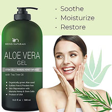 Load image into Gallery viewer, Aloe vera Gel - from 100% Pure Organic Aloe Infused with Manuka Honey, Stem Cell, Tea Tree Oil - Natural Raw Moisturizer for Face, Body, Hair. Perfect for Sunburn, Acne, Razor Bumps 16.9 fl oz