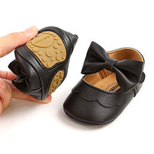 Load image into Gallery viewer, SOFMUO Baby Girls Mary Jane Flats Non-Slip Soft Rubber Sole Bowknot Infant Sneakers Toddler Princess Dress Walking Shoes(A01/Black,12-18 Months)