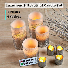 Load image into Gallery viewer, FURORA LIGHTING LED Flameless Candles with Remote – Battery-Operated Flameless Candles Bulk Set of 8 Fake Candles – Small Flameless Candles & Christmas Centerpieces for Tables, Silver Glittery