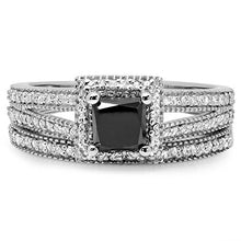 Load image into Gallery viewer, Dazzlingrock Collection 1.35 Carat (ctw) 14K Black & White Diamond Split Shank Halo Engagement Ring Set, White Gold, Size 8