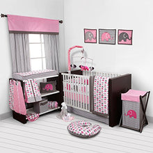 Load image into Gallery viewer, Bacati - Elephants Pink/Grey 10-Piece Nursery in a Bag Girls Baby Nursery Crib Bedding Set with Bumper Pad