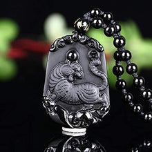Load image into Gallery viewer, Pure Natural Zodiac Necklace Pendant Made of Obsidian Gemstone Horoscope Animal Sign Amulet (Tiger,Enthusiastic)