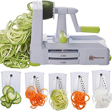 Load image into Gallery viewer, Brieftons 5-Blade Spiralizer (BR-5B-02): Strongest-and-Heaviest Duty Vegetable Spiral Slicer, Best Veggie Pasta Spaghetti Maker for Low Carb/Paleo/Gluten-Free, With Extra Blade Caddy & 4 Recipe Ebooks