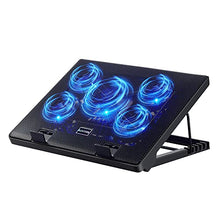 Load image into Gallery viewer, Kootek Laptop Cooling Pad 12"-17" Cooler Pad Chill Mat 5 Quiet Fans LED Lights and 2 USB 2.0 Ports Adjustable Mounts Laptop Stand Height Angle, Blue