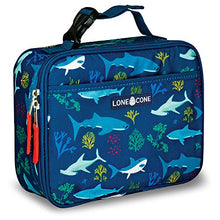 Load image into Gallery viewer, Lone Cone Kids' Insulated Lunch Box - Fun Patterns for Boys and Girls, Shark Attack, X-Large