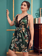 Load image into Gallery viewer, SOLY HUX Women's Plus Size Floral Print Lace Trim Satin Slip Dress Sleepwear Nightgowns Multicoloured 2XL