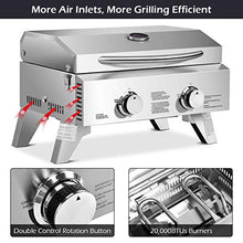 Load image into Gallery viewer, Giantex Propane Tabletop Gas Grill Stainless Steel Two-Burner BBQ, with Foldable Leg, 20000 BTU, Perfect for Camping, Picnics or Any Outdoor Use, 22” x 18” x 15”, Silver