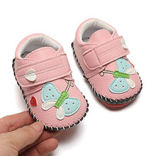 Load image into Gallery viewer, SOFMUO Baby Girls Boys Pu Leather Sneakers Anti-Slip Rubber Sole Cartoon Moccasins Handmade Newborn Slippers Hard Bottom Toddler First Walkers Infant Crib Shoes (Butterfly Pink,0-6 Months)