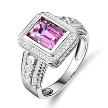 Load image into Gallery viewer, Beyond jewelry Fashion Solid 14K White Gold Natural Emerald Cut 6x8mm Pink Tourmaline Diamond Ring