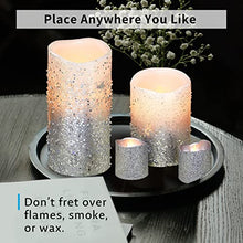 Load image into Gallery viewer, FURORA LIGHTING LED Flameless Candles with Remote – Battery-Operated Flameless Candles Bulk Set of 8 Fake Candles – Small Flameless Candles & Christmas Centerpieces for Tables, Silver Glittery
