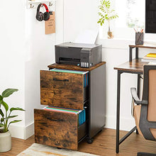 Load image into Gallery viewer, VASAGLE File Cabinet, with 2 Drawers, Mobile Filing Cabinet with Wheels, for A4, Letter Sized Documents, Hanging File Folders, Rustic Brown and Black UOFC040B01