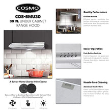 Load image into Gallery viewer, Cosmo COS-5MU30 30 in. Under Cabinet Range Hood Ductless Convertible Duct, Slim Kitchen Stove Vent with, 3 Speed Exhaust Fan, Reusable Filter and LED Lights in Stainless Steel, 30 inch