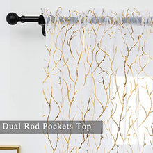 Load image into Gallery viewer, Gold White Sheer Curtains 84-Inch Length - Metallic Gold Foil Tree Branch Printed Sheer Curtains with Rod Pocket Window Curtain 2 Panels for Living Room, 52 x 84 Inch, 1 Pair, White Gold, by FINECITY