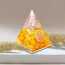 Load image into Gallery viewer, Orgone Pyramid | Citrine Orgonite Pyramid for Wisdom, Wealth & Success | Healing Crystal Gemstone Pyramid | Orgone Pyramid Crystal - Handmade In India