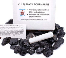 Load image into Gallery viewer, Dancing Bear Black Tourmaline Crystals Bulk (1 LB), Includes: (1) Selenite Stick & Information Cards, Rough Raw Natural Stones for Good Vibes, Reiki Energy, EMF & Radiation Protection, Made in USA