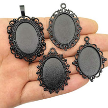 Load image into Gallery viewer, All 32pcs(16 Sets) 18x25mm Enamel Black Oval Blank Bezel Pendant Trays Base Cabochon Settings Trays Pendant Blanks for Jewelry Making DIY Findings (M181)
