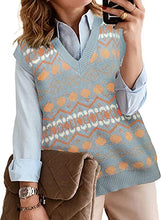 Load image into Gallery viewer, NALANISA Women’s V Neck Sleeveless Oversized Knit Plaid Sweater Vest Preppy Style Tank Top Pullover (Z-Khaki, Large)