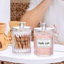 Load image into Gallery viewer, AOZITA 4 Pack Qtip Holder Dispenser for Cotton Ball, Cotton Swab, Cotton Round Pads, Floss - 10 oz Clear Plastic Apothecary Jar Set for Bathroom Canister Storage Organization, Vanity Makeup Organizer