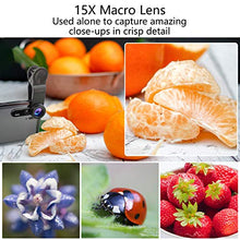 Load image into Gallery viewer, DELLURGO Phone Camera Lens 20x Telephoto Lens 205° Fisheye Lens 15x Macro Lens 0.63x Wide Angle Lens with Tripod Travel Case Cell Phone Lens Kit for iPhone XR/Xs/Max/8/7/6 Plus/Samsung/Google Pixel
