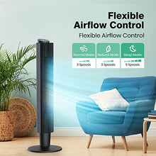 Load image into Gallery viewer, Tower Fan, 42” 90° Oscillating Tower Fan with 5 Fan Speeds, Sleep Mode, Remote, 12H On/Off Timer, Portable Stand Up Floor Bladeless Fan for Bedrooms, Living Rooms, Kitchen, Offices