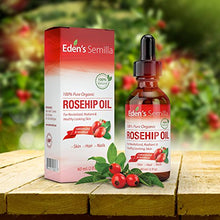 Load image into Gallery viewer, 100% Pure Rosehip Oil - 2 OZ - Certified ORGANIC - Cold pressed & unrefined - NON Greasy HIGH absorbency - Use daily - Anti ageing, nourishes, hydrates and visibly reduces fine lines, scars, stretch marks and skin pigmentations - Suitable for all skin typ