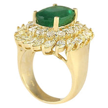 Load image into Gallery viewer, 8.57 Carat Natural Green Emerald and Diamond (F-G Color, VS1-VS2 Clarity) 14K Yellow Gold Luxury Cocktail Ring for Women Exclusively Handcrafted in USA