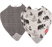 Load image into Gallery viewer, Nuby Reversible 100% Natural Cotton Muslin 3 Piece Teething Bib, Green/Grey/Blue, Dinosaur/Bear/Stripes