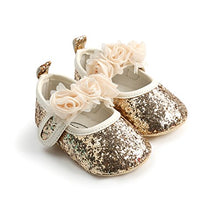 Load image into Gallery viewer, Baby Girl Moccasins Princess Sparkly Premium Lightweight Soft Sole Prewalker Toddler Shoes (M:6-12 Months, 1816-Gold)