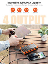 Load image into Gallery viewer, Solar Charger 30000mAh, Solar Power Bank, PD 18W & QC3.0 Quick Charge with 4 Outputs & Dual Inputs(USB/Type-C), External Backup Battery Huge Capacity Phone Charger for iOS and Android(Orange)
