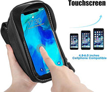 Load image into Gallery viewer, Bike Frame Bag,eletecpro Bike Phone Front Bag Bicycle Phone Mount Bag Waterproof Handlebar Bike Phone Case Holder Sensitive Touch Screen (Black)