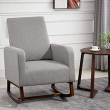 Load image into Gallery viewer, HOMCOM Accent Lounge Rocking Chair with Solid Curved Wood Base and Linen Padded Seat, Grey