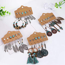 Load image into Gallery viewer, YADOCA 24 Pairs Bohemian Vintage Drop Dangle Earrings Set for Women Boho Hollow Leaf Earrings Cute Tiny Stud Earring National Style Alloy Long Dangle Earrings