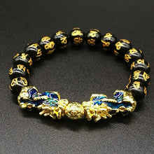 Load image into Gallery viewer, Feng Shui Prosperity 10mm Hand Carved Mantra Bead Bracelet with Double Color Changed Pi Xiu/Pi Yao Attract Wealth and Good Luck