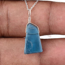 Load image into Gallery viewer, A+ Raw London Blue Topaz Gemstone Necklace, Minimalist Dainty Pendant, Rough Stones, December Birthstone, Rhodium Plated - Sterling Silver Chain, 18inch, Gift for mom