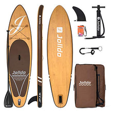 Load image into Gallery viewer, jolldo Inflatable Stand Up Paddle Board 10'6'×31"×6" Ultra-Light SUP Non-Slip Deck w Paddle, Pump, Backpack, Leash, Waterproof Case, Repair kit, Wood