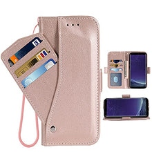 Load image into Gallery viewer, Asuwish Compatible with Samsung Galaxy J1 2016/Amp 2/Express 3/Luna Wallet Case Wrist Strap Lanyard Leather Flip Cover Card Holder Stand Cell Accessories Phone Cases for Glaxay Amp2 SM-J120A Rose gold