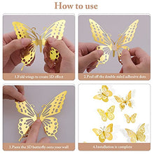 Load image into Gallery viewer, 3D Butterfly Wall Stickers, 48 Pcs 4 Styles 3 Sizes, Removable Metallic Wall Sticker Room Mural Decals Decoration for Kids Bedroom Nursery Classroom Party Wedding Decor DIY Gift (Gold)