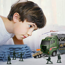 Load image into Gallery viewer, 26 Pcs Military Truck with Soldier Men Set(2 in 1), Mini Die-cast Battle Car in Carrier Truck, Army Toy Double Side Transport Vehicle for Kid Child Girl Boy Play Birthday Party Favors