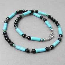 Load image into Gallery viewer, Blue Magnesite, Black Onyx, and Turquoise Mens Gemstone Necklace - Handcrafted in USA (22 inches)
