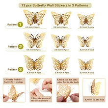 Load image into Gallery viewer, Crosize 72Pcs 3D Gold Butterfly Wall Decor 3 Sizes Butterfly Decorations Butterfly Party Cake Decorations 3D Butterfly Stickers Decals for Girls Kids Baby Bedroom Bathroom Living Room Birthday
