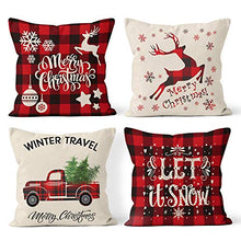 Load image into Gallery viewer, Bieyaaso Christmas Pillow Covers 18x18 Set of 4 for Home Decor Christmas Buffalo Plaid Retro Truck Throw Pillow Cases Cushion Decor Winter Holiday Christmas Farmhouse Decor Pillows Throw Pillow Cover