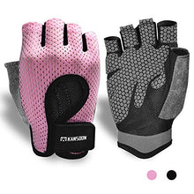 Load image into Gallery viewer, KANSOON Workout Gloves, Knuckle Weight Lifting Shorty Fingerless Gloves with Curved Open Back, for Powerlifting, Gym, Crossfit, Women and Men (Pink, Small)